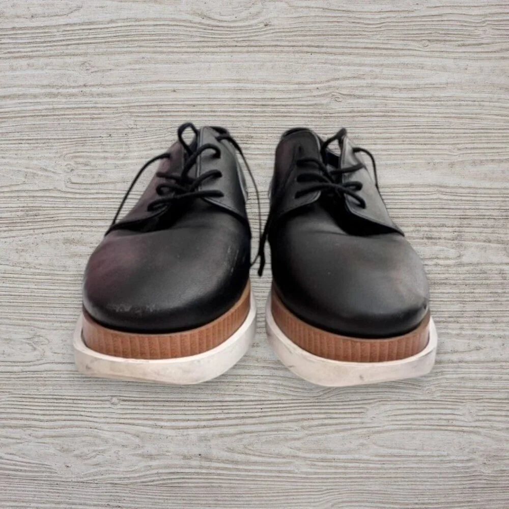 Bleecker & Bond Greer Black Leather 1.5” Platform Wedge Oxford Shoes Womens 9.5
